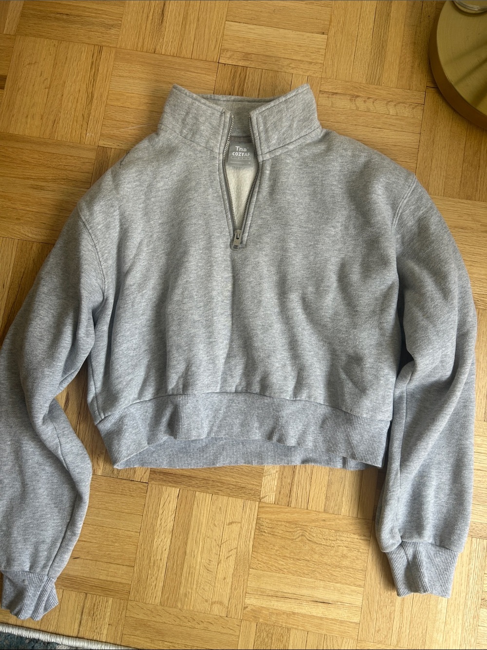 TNA Gray Quarter-Zip Cropped Sweatshirt